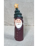 Vintage Eddie Walker Faux Wood Folk Art Santa Claus w Tree Figurine Rust... - $11.88