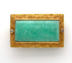 14k Gold Aventurine Quartz Pin Victorian Hand Engraved Diamond Accents (#J6252) - £502.51 GBP