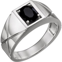 Sterling Silver Onyx Solitaire Men&#39;s Ring - £318.94 GBP+