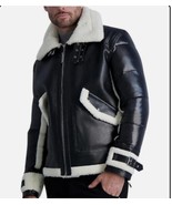 Karl Lagerfeld Paris Men&#39;s Faux Leather/Shearling Jacket-Black/White- la... - $4,910.61 MXN