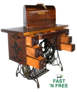 Repurposed Singer Treadle Sewing Machine Butcher Block Table & Bentwood Case - $650.00