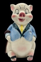 Vintage Smiling Pig Piggy Bank Anthropomorphic Ceramic 8&quot; Coin Stopper S... - $642.71 MXN