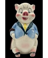 Vintage Smiling Pig Piggy Bank Anthropomorphic Ceramic 8&quot; Coin Stopper S... - $639.67 MXN