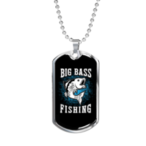 Big Bass Fishing Necklace Stainless Steel or 18k Gold Dog Tag 24&quot; Chain - £38.16 GBP+
