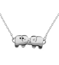 iJewelry2 Sterling Silver Kissing Elephants Clear CZ Eyes Pendant Necklace - £34.37 GBP