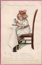 Birthday by Lyman Powell Cute Girl Red Bow Tea Cup Make Your Wish Postcard W15 - £7.97 GBP