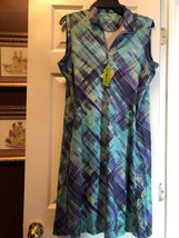 NWT FRINGE Bermuda Sands Purple Aqua Plaid Sleeveless Golf Tennis Dress L &amp; XL  - £39.32 GBP