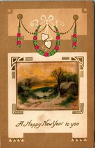 Silk Panel Cabin Scene A Happy New Year Embossed 1910 DB Winsch Back Postcard - £3.93 GBP