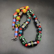 Vintage African Asian mosaic Glass Chevron Beads Long Strand necklace MIX1 - £60.89 GBP