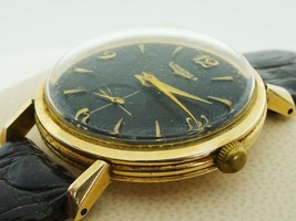 Vintage 1960s Men&#39;s Longines 14k Gold Watch Leather Strap - £984.57 GBP