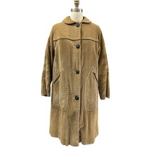 VTG 1960s Brown Corduroy Sack Coat w/ Leather Trim &amp; Plush Lining Women M - $54.45