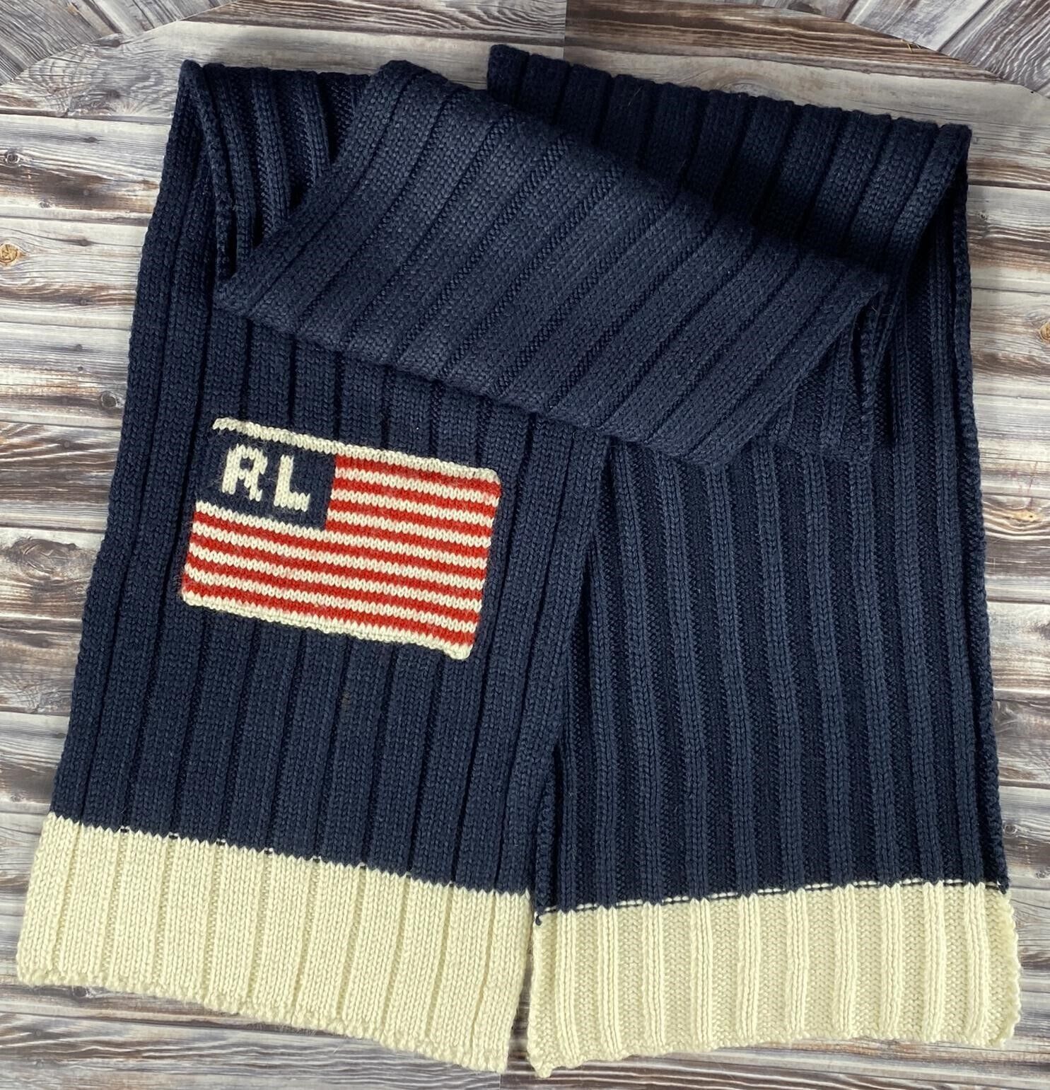 Ralph Lauren Polo Jeans Co. Knit Winter Scarf - American Flag - 65 x 9 inches - $38.69