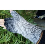 new Gradient Grey Black Handmade Knit Fingerless Texting Gloves Mittens ... - £21.67 GBP