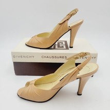 Vtg Givenchy Women&#39;s RoundToe Sling Back Heeled Sandals Size 6 1/2&quot;B Blush Beige - £51.85 GBP