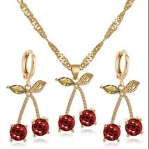 Cherry Jewelry Set Cherry Necklace Cherry Earrings(2pcs/set) - £9.63 GBP