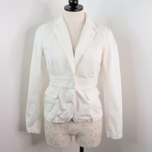 J.Crew Women&#39;s 4 White Cotton Twill Denim Single-Button Fitted Blazer Jacket - £19.98 GBP