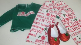 18&quot; doll clothes handmade pajama outfit Christmas Believe green Red glitter shoe - £9.15 GBP