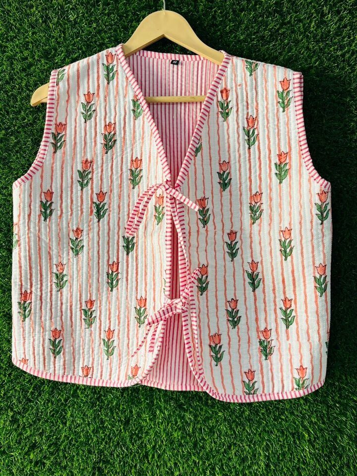 Hand Crafted cotton Quilted Jacket Womens Block Printed Boho Style