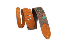 Levy’s 2.5&quot; Flowering Vine Series Brown Leather Guitar Strap, Red Flowers and - $89.99