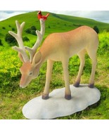 Vtg Hallmark Flocked Reindeer Cardinal In Snow Forest Figurine Xmas Winter - $14.87