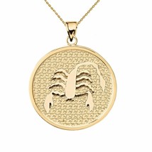 14K Solid Gold Scorpio Zodiac Sign Disc Round Pendant Necklace 16&quot; 18&quot; 20&quot; 22&quot;  - £220.12 GBP+