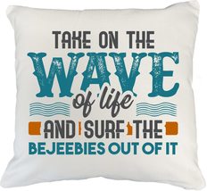 Make Your Mark Design Take on The Wave of Life White Pillow Cover for Surfers, M - £19.75 GBP+