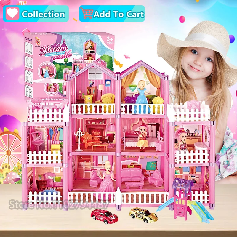 Girls Diy Roombox Dollhouse Toy Set Princess Doll Play House Dream Castle Villa - £24.18 GBP+