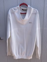 Greg Norman Men&#39;s Eggshell Cream Grid Print V-Neck Preppy Cotton Sweater... - $30.00