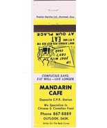 Matchbook Cover Mandarin Cafe Outlook Saskatchewan Opposite CPR Station ... - £4.02 GBP
