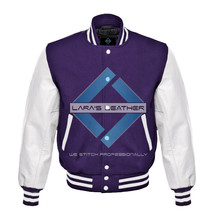 Top Purple Varsity Baseball Genuine Leather Sleeve Letterman College Wool Jacket - £75.93 GBP