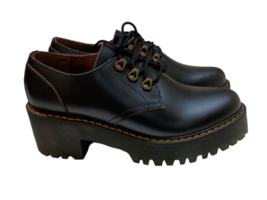 DR MARTENS Leona Vintage Smooth Leather Lug Sole Platform Heeled Shoe Black 10 - £69.64 GBP