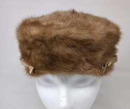 Vintage French Mink Fur Pillbox Women&#39;s Hat Designer 1960s 60s Size 53 c... - $48.50