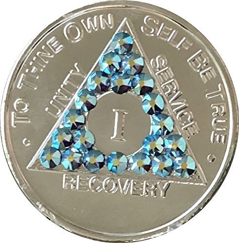 1 Year Aqua Swarovski Crystal AA Medallion Girly Girl Nickel Plated Chip