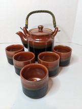 Vtg Hand Crafted Otagiri JAPAN Tea Set 5 Cups Teapot Sake Bamboo Handle ... - £33.07 GBP