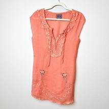 FREE PEOPLE Boho Embroidered Coral Mini Tunic Dress Size Small - £23.27 GBP