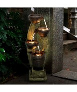 Water Fountain Outdoor-Indoor Faux Stone Lighted  4 Tier LED Lights Gard... - £268.04 GBP