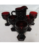 Vintage Avon Cape Cod Ruby Red 1876 Collection 48oz Pitcher &amp; 5 Water Go... - $49.49