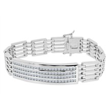 5.5CT Redondo Real Moissanita Enlace Hombre Tenis Pulsera 14K Oro Blanco... - $1,195.54 CAD