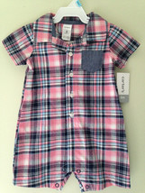 NWT Carter&#39;s Adorable Baby Boy Pink Blue Plaid One Piece Shirt Bodysuit 6 M $28 - £11.16 GBP