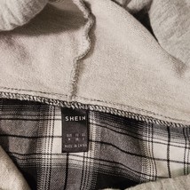 SHEIN Women's Black & White Plaid Flannel Drawstring Hoodie Shirt Jacket Size M image 3