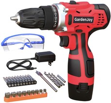 GardenJoy Electric Power Drill Cordless: 12V Impact Drill Driver Set with 2 - £28.92 GBP