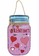 Valentine&#39;s Day Mason Jar Wall Plaque Country Hearts Jute Bow PInk Red W... - $14.97