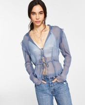 Leyden Womens Sheer Tie-Front Top Size Small Color Slate - £77.90 GBP