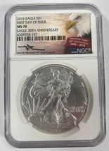 2016 Silver American Ealge Graded by NGC as MS-70 FDOI Mercanti Signature - £123.48 GBP