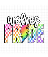 Wolves Pride PNG, Checkered Wolves PNG, Lightning Bolt Design, Neon Masc... - $45.66 MXN