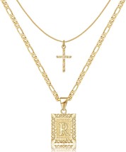 Gold Layered Initial (R) Cross Necklace - £25.62 GBP