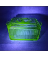 Uranium Green Depression Glass Refrigerator Dish With Handles Lid Rectan... - $42.95