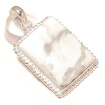 Natural White Howlite Rectangle Gemstone 925 Silver Overlay Handmade Pendant - £9.58 GBP