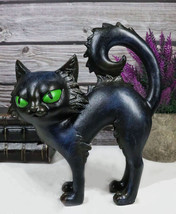 Witchcraft Mystical Curling Black Cat Green Eyes Standing Halloween Figurine - £20.02 GBP