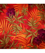 Orange Tropical Hawaiian Print Polyester Twill Lycra Stretch Fabric 1 Ya... - £51.14 GBP